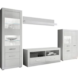 Home affaire Wohnwand Bianco, moderne Anbauwand, Komplettset, Wohnzimmer-Set, (Set, 4-St), enthält zwei Vitrinen, Lowboard und Wandboard, 335 cm breit weiß