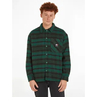 Fleecehemd TOMMY JEANS "TJM FLEECE LINED CHECK SHIRT EXT" Gr. L, N-Gr, grün (court green check) Herren Hemden Langarm mit Streifenmuster
