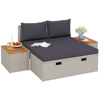 Outsunny Polyrattan Sonnenliege für 2 Personen Doppelliege mit Fußhocker Stauraum Schirmloch wetterfest Gartenliege 320kg Belastbar Gartenmöbel