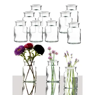 BigDean 12er Set Blumenvase 9x6 cm – Tischvase Glasvase für Blumen und Trockenblumen – Kerzenhalter Dekovase klein - Made in Germany