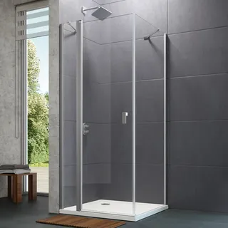 HÜPPE Design pure 4-Eck Schwingtür mit festem Segment 80 x 190 cm, Glas ohne Anti-Plaque, Duschkabinen, 8P0701092321,