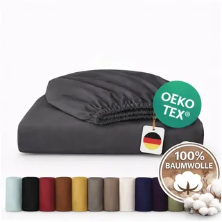 Komfortec Spannbettlaken Jersey Spannbettuch, 90x200, 140x200, 160x200, 180x200 oder 200x200 cm, 100% Baumwolle (135 g/m), Gummizug: Rundum, (1 Stück), OEKO-TEX® Standard 100 Zertifisiert, für Matratzen bis 25 cm Höhe grau 90 cm x 200 cm