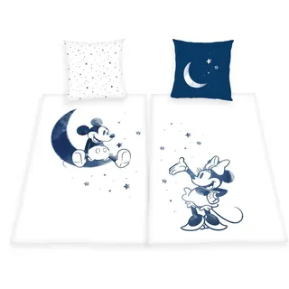 Herding Disney's Mickey & Minnie Mouse Bettwäsche-Set, Cotton, Weiß/Blau, Deutsche Größe