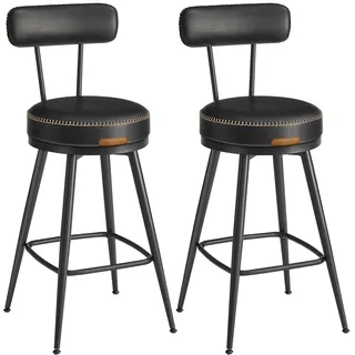 VASAGLE EKHO Kollektion - 360° drehbarer Barhocker, 2er Set, Hocker mit Rückenlehne für Kücheninsel, Kunstleder mit Nähten, Mid-Century-Modern-Stil, 65 cm hoch, Küche, Hausbar, tintenschwarz LBC089B01