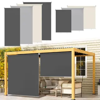 Ikodm Senkrechtmarkise außen 100 x 240 cm, Balkon Markise, Außenrollo markisen fur Balkon, Beschattung und Sichtschutz Balkonmarkisen, Vertikalmarkise, Innenbeschattung, Dunkelgrau