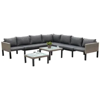 Gartenmöbel Ambiente Gartenlounge-Set Prato, (Eckbank Set, 1 Eckbank mit ausziehbarer Sitzfläche, 2 Tische), ausziehbare Sitzfläche grau