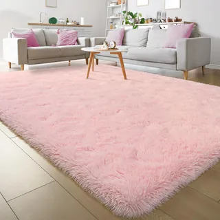 Keeko Flauschiger rosa Teppich für Schlafzimmer, Mädchenzimmer, niedlicher Zottel, flauschig, groß, Kinderzimmer, Wohnzimmer, weich, pelzig, Schlafzimmer, Teppich, Innenbereich, Nachttisch für