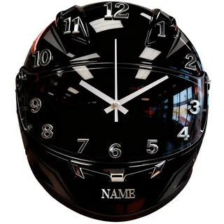 Personalisierte Helm geformte Wanduhr Geschenk Motorrad Liebhaber, 2D Flachdruck benutzerdefinierte Reiter Name Text Motorrad Helm geformte Stil Uhr Wand hängende Heimdekoration Schlafzimmer Dekor