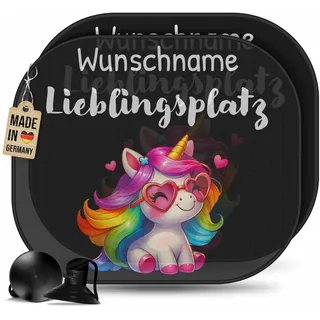 PR Print Royal Auto Sonnenschutz mit Namen selbst gestalten - Einhorn Lieblingsplatz - Personalisiertes Geschenk für Mädchen, Geburtstag, Weihnachten - Sonnenblende Kind, 2 Stück