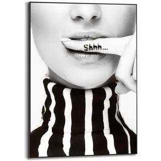 Poster REINDERS "Ssshhh", schwarz-weiß (farbe bild(er): schwarz, weiß), B:50cm H:70cm T:1,6cm, Bilder, Poster, Home Office - Frau - Stille - Schwarz-Weiß - MDF - Menschen - 50x70 cm