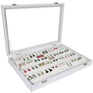 Yudu Schmuckkasten Schmucklade Schmuckkasten Schaukasten mit Glasdeckel Weiss