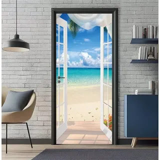 Türtapete Selbstklebend Türaufkleber Strand Meer Türfolie 86x200 cm 3D Fototapete Türposter PVC Wasserfest Türbilder Wandtattoo für Schlafzimmer Bad Wohnzimmer Tür Dekoration Abnehmbar -DS3371