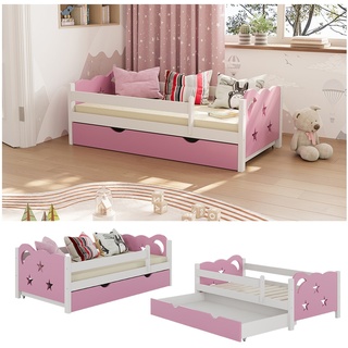 Livinity Kinderbett Einzelbett Juniorbett Jessica Weiß Pink 140x70 cm modern Kinderzimmer Bett Bettschublade Rausfallschutz