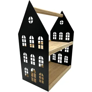 UNUS HOME Etagere Frühstücksbuffet, schwarz, 2 Etagen mit Griff | für Frühstück, Obst, Wurst und Käse, Tablett aus Bambus Holz, Gestell aus Metall, ideal als Geschenk