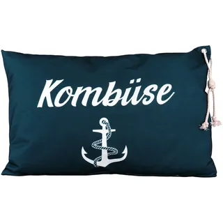 Dekokissen QUEENCE "Kombüse 60x40cm Outdoor-Kissenbezug Garten", blau (dunkelblau, bedruckt), B:40cm L:60cm, Polyester, Dekokissen_Sitzkissen_Kissenhüllen, Kissenhülle mit Öse und Kordel Kissenbezug Maritim