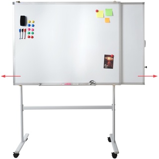 Whiteboard MCW-C85b, mit ausziehbarer Tafel Magnettafel Memoboard Pinnwand, mobil rollbar inkl. Zubehör, 167x186cm