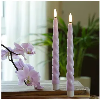 MARELIDA LED-Kerze LED Stabkerzen Twist Tafelkerzen gedreht Echtwachs H: 25cm flieder 2St (2-tlg) lila