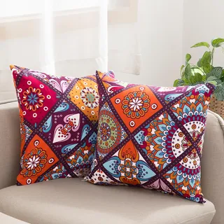 ATsense 2er Set Kissenbezug 45 x 45 cm, 2 Stück - 100% Baumwolle, Bunt Kopfkissenbezug mit Reißverschluss, Superweicher Premium und Hypoallergen, ÖkoTex Super Bequemer Kissenhülle(Böhmen,Paisley)