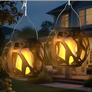 Flammeneffekt Solarlampe für Außen Hängend, Solar Flammenlicht Laterne für Draußen, Solar Laternen für Draußen Hängend Wetterfest, IP65 Wasserdicht Solarlaterne für Außen Garten Balkon Deko (Flamme)