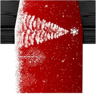 LuxusKollektion Tischläufer Tischläufer Weihnachten Wald mit Hirschen 180x40cm (1-tlg) rot