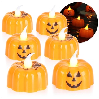 com-four® 6x LED Teelichter Halloween - flackernde Teelichter in Kürbisform - batteriebetriebene LED-Kerzen - Stimmungsbeleuchtung für Kürbisse (Set orange Kürbislichter)