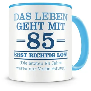 Samunshi® Tasse mit Spruch witzige Geschenke zum 85 Geburtstag Mann Frau Oma Opa Birthday Geschenkideen zum 85 Geburtstag 300ml hellblau