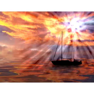 Papermoon Fototapete PAPERMOON "SONNENUNTERGANG-OZEAN MEER SCHIFF BOOT NATUR LANDSCHAFT", bunt, B:4m L:2,6m, Vlies, Tapeten