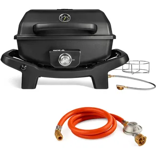 BURNHARD® 1-Brenner Gasgrill WAYNE JR. 3,6 kW – Tragbarer Balkongrill - Tischgasgrill mit Aludruckguss Brennkammer, Gusseisen Grillroste inkl. Abdeckhaube und Gasflaschen Adapter