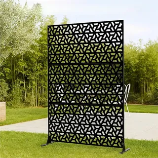 Towallmark Sichtschutzwand Metall freistehend mit Haken, 183 x 119 cm, dekorativer Sichtschutz für Garten, Terrasse & Balkon, Outdoor Paravent Trennwand