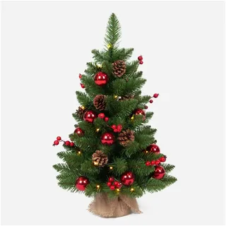 artplants Künstlicher Weihnachtsbaum Deko Tannenbaum KERAVA, LEDs, geschmückt, 60cm, Ø40cm grün