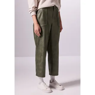 Lederimitathose STREET ONE, Damen, Gr. 40, Länge 28, grün (dull kale grün), Stoff, 100% Polyurethan, unifarben, comfort fit knöchelfrei, Hosen, in Leder-Optik