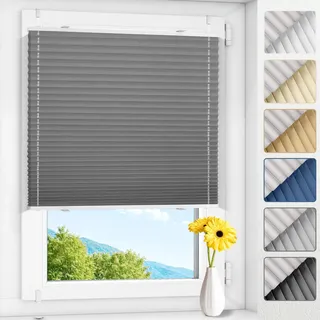 Allesin Plissee ohne Bohren Verdunkelung Klemmfix, Thermo Plisseerollo Grau 110x150cm(BxH), Verdunklungsplissee 100% verdunkelnd & lichtundurchlässig für Fenster & Tür, Sichtschutz & Sonnenschutz