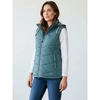 Dry Fashion Steppweste Rügen Damen Weste gesteppt Kapuze - Outdoor Damenweste Windabweisend Kapuze verstellbar & abnehmbar, 2-Wege-Reißverschluss, Seitentaschen grün 38