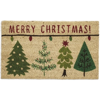 DII Outdoor Weihnachts Kollektion Dekorative Fußmatte für die Veranda, Kokosfaser Polyvinylchlorid, Frohe Bäume, 17x29