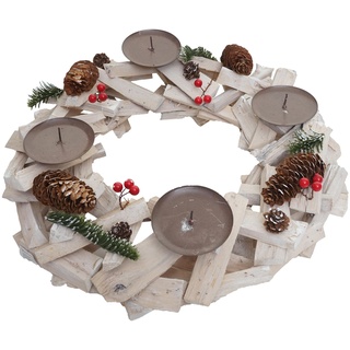 Adventskranz rund, Weihnachtsdeko Tischkranz, Holz Ø 40cm weiß-grau - ohne Kerzen