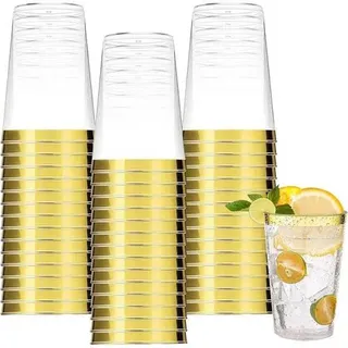 60 Stück 10oz Goldrand Partybecher, wiederverwendbare Kunststoff