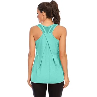 Nekosi Damen Sporttop Yoga Tank Top Oberteil Laufen Fitness Ärmelloses Mesh Zurück Funktions Shirt Grün Mittel - M