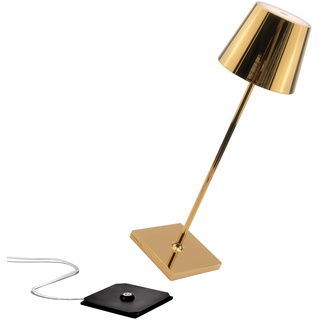 Zafferano Poldina Pro Kabellose LED-Tischlampe Aufladbar - Dimmbare Touch Akku Lampe mit Galvanischem Finish - Lichtfarbtemp. 2700-3000K - Aluminium H38 (Glänzend Gold)