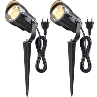 HIBOITEC 7W 600Lm Gartenbeleuchtung mit 1,5 m Kabel, 2 Stück Gartenstrahler | Plug & Shine, IP65 Wasserdicht Gartenleuchten mit Strom, 270°Schwenkbar Warmweiß Gartenlampe für Outdoor, Hof, Pflanzen