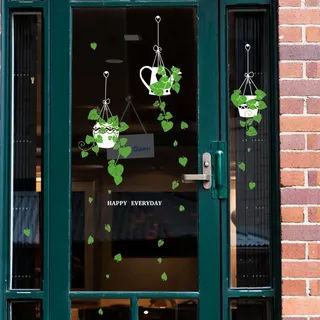 Doppelseitiger Fenster- Und Wandaufkleber – Grüne Pflanzen – Abnehmbare Dekoration Für Wohnzimmer, Schlafzimmer, Café, Glastür