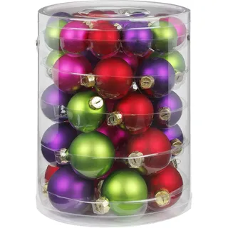 44 TLG. Christbaumkugeln Glas 4,5,6cm Set // Weihnachtskugeln Christbaumschmuck Baumkugeln Baumschmuck Weihnachtsdeko Kugeln Glaskugeln Dose (Happy Xmas (lila/grün/rot/Fuchsia/Magenta))