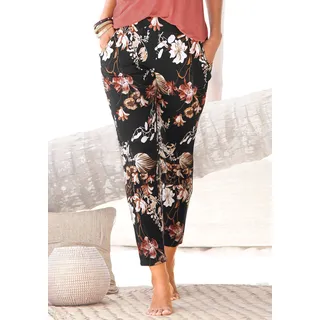 Jerseyhose LASCANA Gr. 38, N-Gr, bunt (bedruckt) Damen Hosen Strandhosen mit Blumenprint und Taschen, schmales Bein, Strandhose, elastisch
