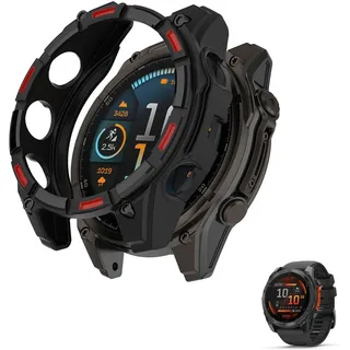 HOMTERN Schutzhülle für Garmin Fenix 8, 51 mm, AMOLED, weiche TPU-Schale, sturzsicher, kratzfest, flexibler Bildschirm, vollständig abgedeckte Schutzhülle, 1 x Schwarz / Rot