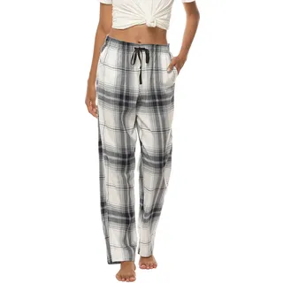 AIRIKE Damen Pyjamahose Warm Lang Baumwolle Weich Schlafanzughose Kariert Winter Nachtwäsche Freizeithose No.3754 S - S