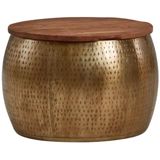 FineBuy Couchtisch Rund Gold Massivholz 60 x 60 x 40 cm
