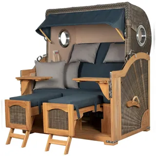 Mr. Deko Strandkorb Komplettset - bene living - Ammersee Grande XL Teak - PE grau - Modell 593 - inkl. Liftersystem