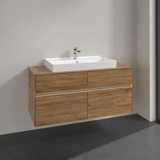 Villeroy & Boch Collaro Waschtischunterschrank 120 x 54,8 cm mit 4 Auszügen und LED Licht, für WT mittig, Badmöbel,