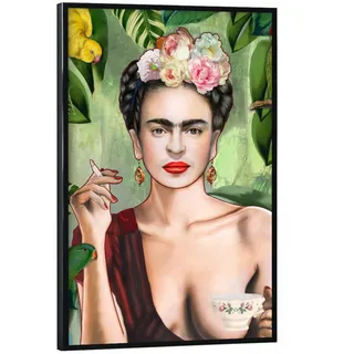 artboxONE Poster mit schwarzem Rahmen 90x60 cm Frida Kahlo Menschen Frida Con Amigos - Bild Frida Kahlo Dschungel Frau