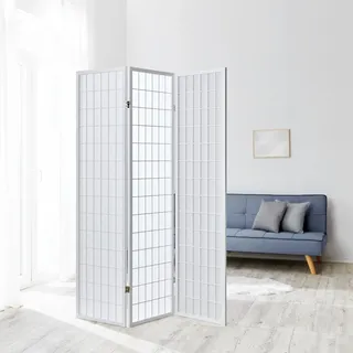 Homestyle4u 260, Paravent Raumteiler Innen 3 teilig Holz Weiß Trennwand Sichtschutz Reispapier Höhe 175 cm