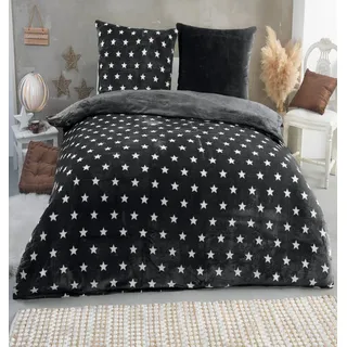 Malika Wendebettwäsche Teddy Plüsch Winter Bettbezug Cashmere Touch, Cashmere Touch, 3 teilig, flauschig warme Nicky-Teddy-Plüsch, angenehm weicher Stoff schwarz